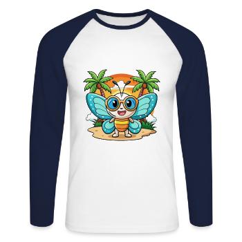 Schmetterling Lustige Cartoon Sommer Strand Sonnenbrille - Unisex Baseballshirt langarm - Weiß/Navy - Vorne - Nik (191cm)