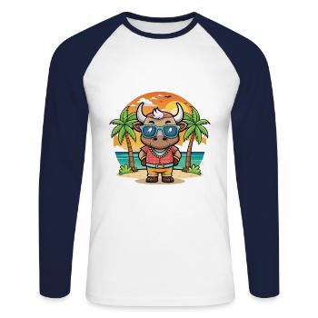 Bull Funny Cartoon Summer Beach Sunglasses - Unisex Long Sleeve Baseball T-Shirt - white/navy - Front - Nik (191cm)