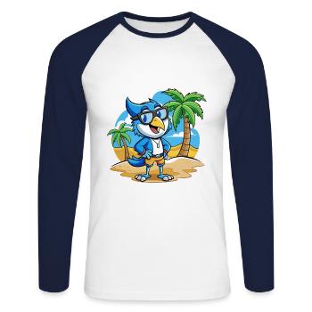 Lunettes de soleil Blue Jay Funny Cartoon Summer Beach - T-shirt baseball manches longues Homme - blanc/marine - Devant - Nik (191cm)