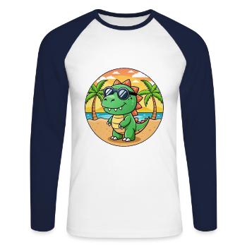 Dinosaur Funny Cartoon Summer Beach Sunglasses - Unisex Long Sleeve Baseball T-Shirt - white/navy - Front - Nik (191cm)