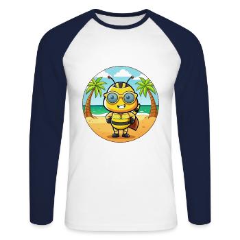 Bee Funny Cartoon Summer Beach Sunglasses - Unisex Long Sleeve Baseball T-Shirt - white/navy - Front - Nik (191cm)