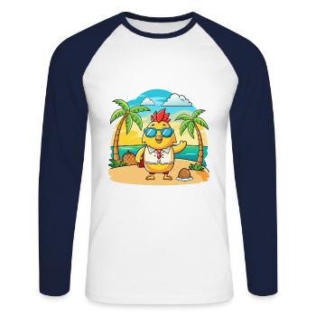 Lunettes de soleil de plage d’été de dessin animé drôle de poulet - T-shirt baseball manches longues Homme - blanc/marine - Devant - Nik (191cm)