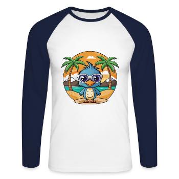 Emu Funny Cartoon Summer Beach Sunglasses - Unisex Long Sleeve Baseball T-Shirt - white/navy - Front - Nik (191cm)