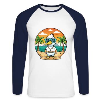 Goose Funny Cartoon Summer Beach Sunglasses - Unisex Long Sleeve Baseball T-Shirt - white/navy - Front - Nik (191cm)