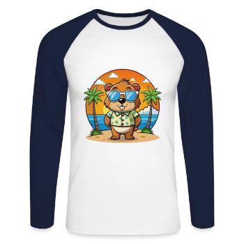 Groundhog Funny Cartoon Summer Beach Sunglasses - Unisex Long Sleeve Baseball T-Shirt - white/navy - Front - Nik (191cm)