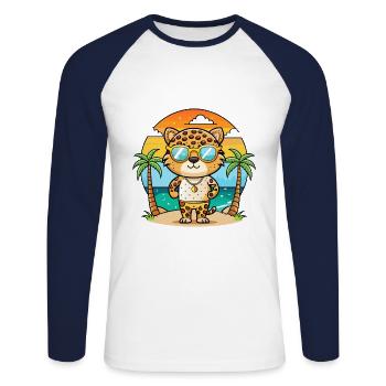 Lunettes de soleil de plage d’été de dessin animé drôle léopard - T-shirt baseball manches longues Homme - blanc/marine - Devant - Nik (191cm)