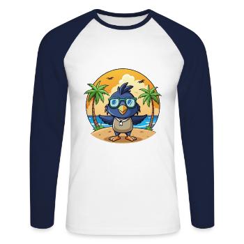 Crow Funny Cartoon Summer Beach Sunglasses - Unisex Long Sleeve Baseball T-Shirt - white/navy - Front - Nik (191cm)