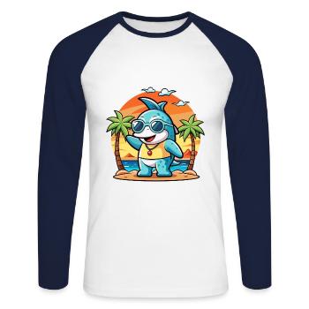 Dolphin Funny Cartoon Summer Beach Sunglasses - Unisex Long Sleeve Baseball T-Shirt - white/navy - Front - Nik (191cm)