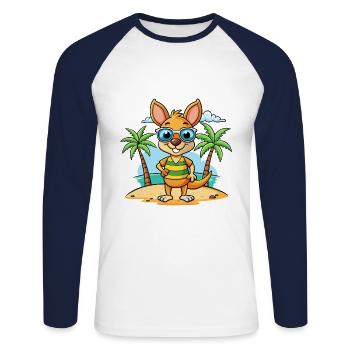 Kangaroo Funny Cartoon Summer Beach Sunglasses - Unisex Long Sleeve Baseball T-Shirt - white/navy - Front - Nik (191cm)