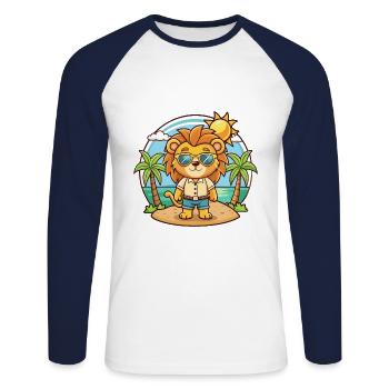 Lunettes de soleil de plage d’été Lion Funny Cartoon - T-shirt baseball manches longues Homme - blanc/marine - Devant - Nik (191cm)