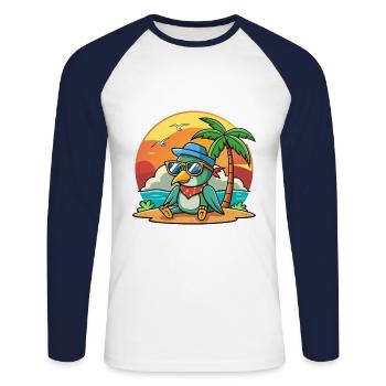 Colibri Drôle Dessin Animé Plage Lunettes De Soleil - T-shirt baseball manches longues Homme - blanc/marine - Devant - Nik (191cm)