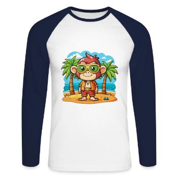 Lunettes de soleil de plage d’été de dessin animé drôle de singe - T-shirt baseball manches longues Homme - blanc/marine - Devant - Nik (191cm)