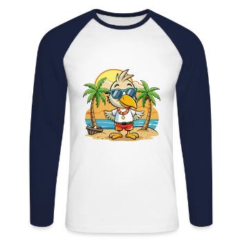Pelikan Lustige Cartoon Sommer Strand Sonnenbrille - Unisex Baseballshirt langarm - Weiß/Navy - Vorne - Nik (191cm)