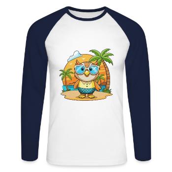 Eule Lustige Cartoon Sommer Strand Sonnenbrille - Unisex Baseballshirt langarm - Weiß/Navy - Vorne - Nik (191cm)