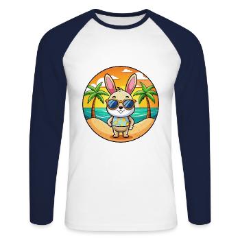 Rabbit Funny Cartoon Summer Beach Sunglasses - Unisex Long Sleeve Baseball T-Shirt - white/navy - Front - Nik (191cm)