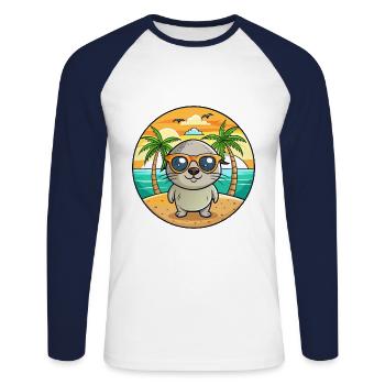 Lunettes de soleil de plage d’été de dessin animé drôle de phoque - T-shirt baseball manches longues Homme - blanc/marine - Devant - Nik (191cm)