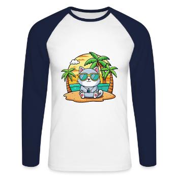 Lunettes de soleil de plage d’été de dessin animé drôle de chat - T-shirt baseball manches longues Homme - blanc/marine - Devant - Nik (191cm)
