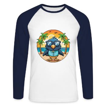 Crow Funny Cartoon Summer Beach Sunglasses - Unisex Long Sleeve Baseball T-Shirt - white/navy - Front - Nik (191cm)