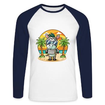 Zebra Funny Cartoon Summer Beach Sunglasses - Unisex Long Sleeve Baseball T-Shirt - white/navy - Front - Nik (191cm)