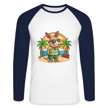 Erdferkel Lustige Cartoon Sommer Strand Sonnenbrille - Unisex Baseballshirt langarm - Weiß/Navy - Vorne - Nik (191cm)