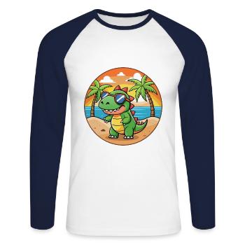 Dinosaur Funny Cartoon Summer Beach Sunglasses - Unisex Long Sleeve Baseball T-Shirt - white/navy - Front - Nik (191cm)