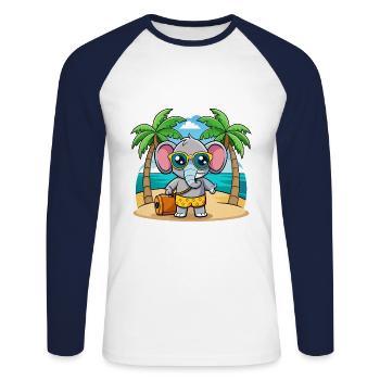 Lunettes de soleil de plage d’été de dessin animé drôle d’éléphant - T-shirt baseball manches longues Homme - blanc/marine - Devant - Nik (191cm)