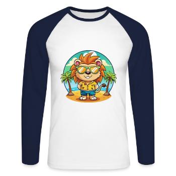Lunettes de soleil de plage d’été Lion Funny Cartoon - T-shirt baseball manches longues Homme - blanc/marine - Devant - Nik (191cm)