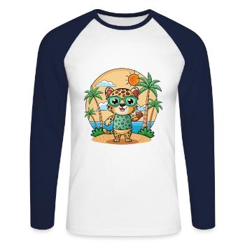 Léopard drôle dessin animé d’été plage lunettes de soleil - T-shirt baseball manches longues Homme - blanc/marine - Devant - Nik (191cm)