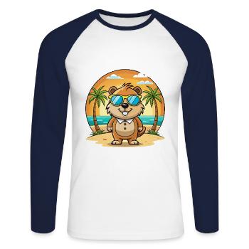 Groundhog Funny Cartoon Summer Beach Sunglasses - Unisex Long Sleeve Baseball T-Shirt - white/navy - Front - Nik (191cm)