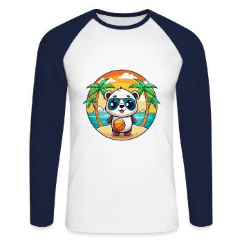 Panda Lustige Cartoon Sommer Strand Sonnenbrille - Unisex Baseballshirt langarm - Weiß/Navy - Vorne - Nik (191cm)