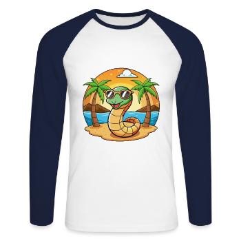 Lunettes de soleil de plage d’été de dessin animé drôle de serpent - T-shirt baseball manches longues Homme - blanc/marine - Devant - Nik (191cm)