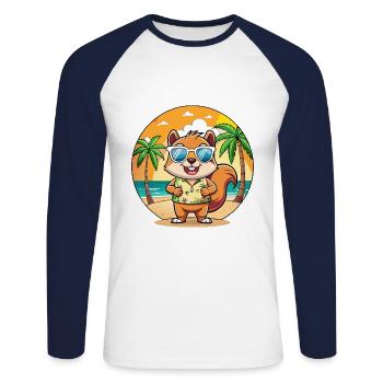 Squirrel Funny Cartoon Summer Beach Sunglasses - Unisex Long Sleeve Baseball T-Shirt - white/navy - Front - Nik (191cm)