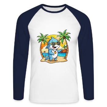 Dolphin Funny Cartoon Summer Beach Sunglasses - Unisex Long Sleeve Baseball T-Shirt - white/navy - Front - Nik (191cm)