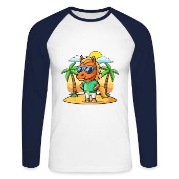 Pferd Lustige Cartoon Sommer Strand Sonnenbrille - Unisex Baseballshirt langarm - Weiß/Navy - Vorne - Nik (191cm)