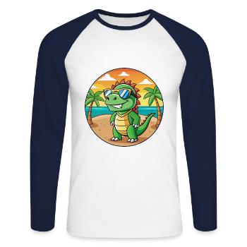 Iguana Funny Cartoon Summer Beach Sunglasses - Unisex Long Sleeve Baseball T-Shirt - white/navy - Front - Nik (191cm)