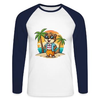 Otter Funny Cartoon Summer Beach Sunglasses - Unisex Long Sleeve Baseball T-Shirt - white/navy - Front - Nik (191cm)