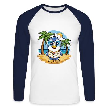 Penguin Funny Cartoon Summer Beach Sunglasses - Unisex Long Sleeve Baseball T-Shirt - white/navy - Front - Nik (191cm)