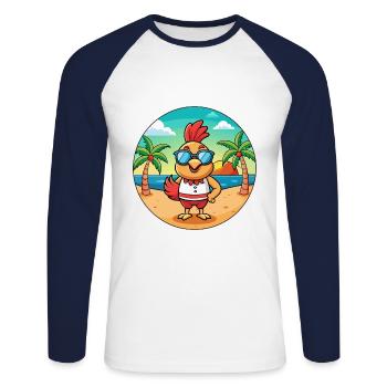 Coq Drôle Dessin Animé Plage Été Lunettes de soleil - T-shirt baseball manches longues Homme - blanc/marine - Devant - Nik (191cm)