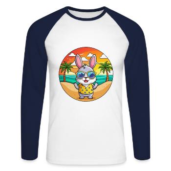 Kaninchen Lustige Cartoon Sommer Strand Sonnenbrille - Unisex Baseballshirt langarm - Weiß/Navy - Vorne - Nik (191cm)