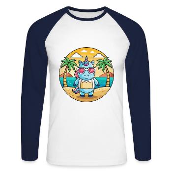 Unicorn Funny Cartoon Summer Beach Sunglasses - Unisex Long Sleeve Baseball T-Shirt - white/navy - Front - Nik (191cm)