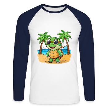 Schildkröte Lustige Cartoon Sommer Strand Sonnenbrille - Unisex Baseballshirt langarm - Weiß/Navy - Vorne - Nik (191cm)