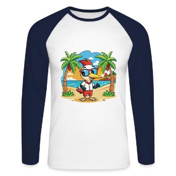 Woodpecker Funny Cartoon Summer Beach Sunglasses - Unisex Long Sleeve Baseball T-Shirt - white/navy - Front - Nik (191cm)