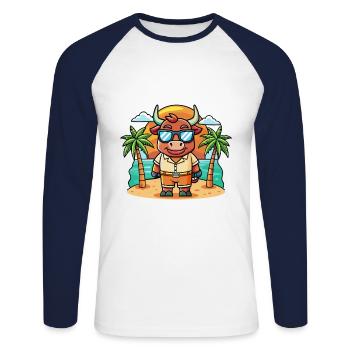 Bull Funny Cartoon Lunettes de soleil de plage d’été - T-shirt baseball manches longues Homme - blanc/marine - Devant - Nik (191cm)
