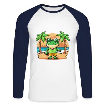 Lunettes de soleil de plage d’été de dessin animé drôle de grenouille - T-shirt baseball manches longues Homme - blanc/marine - Devant - Nik (191cm)
