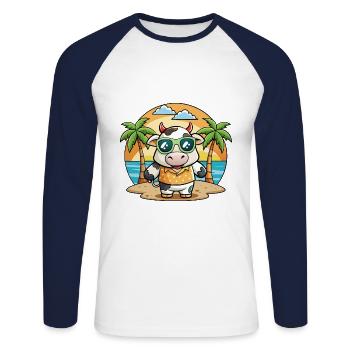 Lunettes de soleil de plage d’été de dessin animé drôle de vache - T-shirt baseball manches longues Homme - blanc/marine - Devant - Nik (191cm)