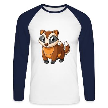 Badger Cute Mascot Cartoon Character Kawaii - Unisex Long Sleeve Baseball T-Shirt - white/navy - Front - Nik (191cm)