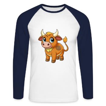 Bull Cute Mascot Cartoon Character Kawaii - Unisex Long Sleeve Baseball T-Shirt - white/navy - Front - Nik (191cm)