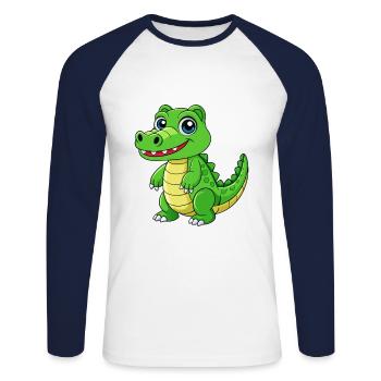 Crocodile Mignon Mascotte Personnage De Dessin Animé Kawaii - T-shirt baseball manches longues Homme - blanc/marine - Devant - Nik (191cm)