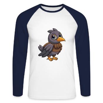 Corbeau Mascotte mignonne Personnage de dessin animé Kawaii - T-shirt baseball manches longues Homme - blanc/marine - Devant - Nik (191cm)