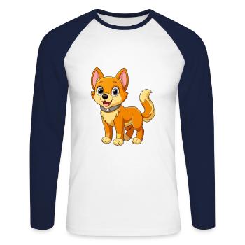 Dog Cute Mascot Cartoon Character Kawaii - Unisex Long Sleeve Baseball T-Shirt - white/navy - Front - Nik (191cm)